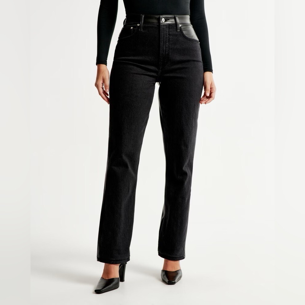 Abercrombie And Fitch Vegan Leather The Ankle Straight Ultra High Rise Jeans